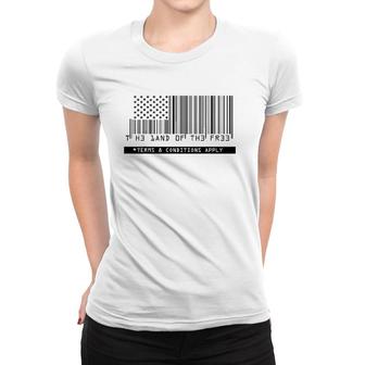 American Flag - The Land Of The Free - Barcode Women T-shirt | Mazezy
