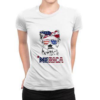 American Flag Yorkshire Terrier Yorkie Mom 4Th Of July Women T-shirt | Mazezy