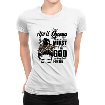 April Women April Queen Leopard Messy Bun Happy Birthday Women T-shirt - Seseable