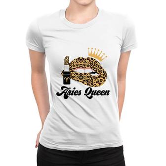Aries Queen Aries Girls Yellow Lipstick Leopard Birthday Gift Women T-shirt - Seseable