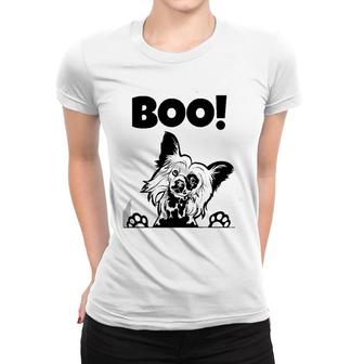 Boo Hiding Hairless Puppy Dog Halloween Chinese Crested Women T-shirt | Mazezy AU