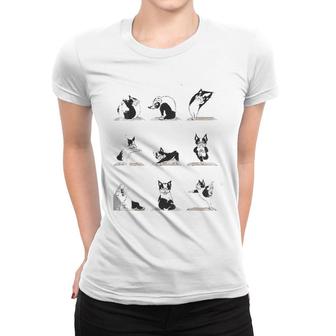 Boston Terriers Yoga Asana Pose Meditation Funny Women T-shirt | Mazezy