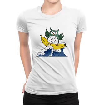 Cartoon Owl Banana Surfing Funny Graphics Great Wave Kids Women T-shirt | Mazezy