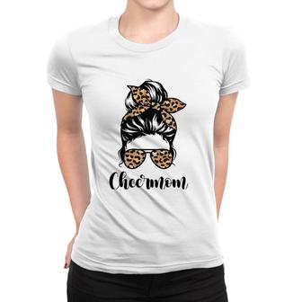 Cheer Mom Leopard Messy Bun Lovers Mother Soccer Lover Women T-shirt | Mazezy