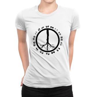 Cool Peace Sign Animal Rights Gift Funny Animal Footprints Women T-shirt | Mazezy