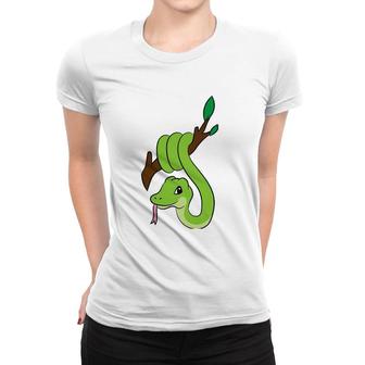 Cute Green Snake On Branch Reptiles Snakes Women T-shirt | Mazezy