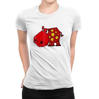 Cute Red Hippo Cartoon Women T-shirt | Mazezy