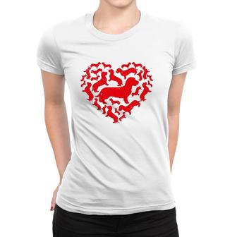 Cute Valentine's Day Dachshund Dog Hearts Puppy Lover Women T-shirt | Mazezy