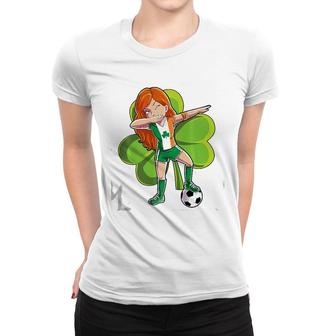 Dabbing Soccer Girl St Patrick's Day Kids Women Ireland Flag Premium Women T-shirt | Mazezy