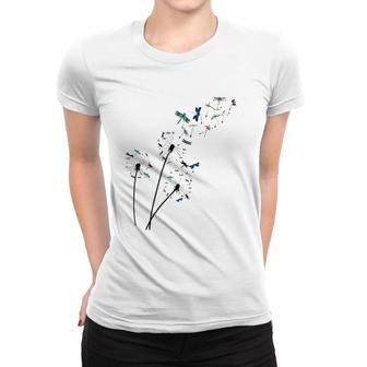 Dandelion Dragonfly Flower Floral Dragonfly Tree Women T-shirt | Mazezy