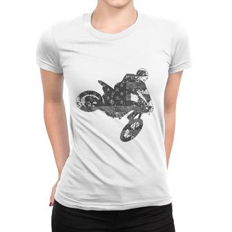 Dirt Bike American Flag Motocross Women T-shirt | Mazezy