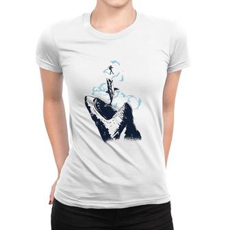 Diver White Great Shark & Shark Diving Women T-shirt | Mazezy