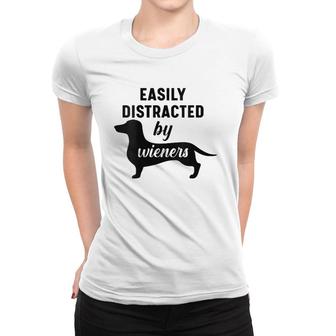 Easily Distracted By Wieners Dachshund Funny Weiner Dog V-Neck Women T-shirt | Mazezy