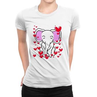Elephant Valentine's Day Cute Romantic Hearts Tee Women T-shirt | Mazezy