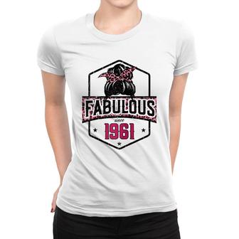 Fabulous Since 1961 61Th Birthday Leopard Messy Bun Women T-shirt - Seseable