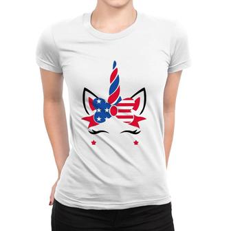 Funny American Unicorn Usa Flag 4Th Of July Gift Women Girls Women T-shirt | Mazezy