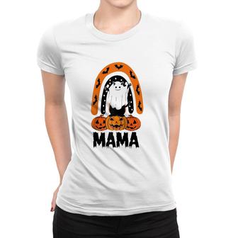 Funny Mama Ghost Black Cat Boo Pumpkin Rainbow Halloween Raglan Baseball Tee Women T-shirt | Mazezy