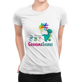 Grandmasarus Dinosaur Trex Grandmother Coby Oma Olivia Sunflower Women T-shirt | Mazezy