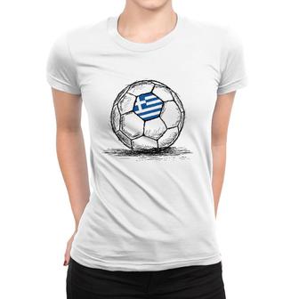 Greece Greek Flag Design On Soccer Ball Artsy Football Women T-shirt | Mazezy