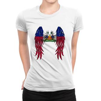 Haitian Flag Angel Wings Jesus Catholic Christian God Haiti Women T-shirt | Mazezy