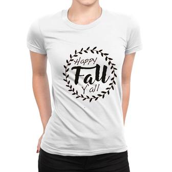 Happy Fall Yall Womens Mens Cute Funny Pumpkin Halloween Graphic Circle Women T-shirt - Seseable