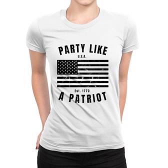 Happy Fourth Of July Party Like A Patriot Fun American Flag Women T-shirt | Mazezy DE