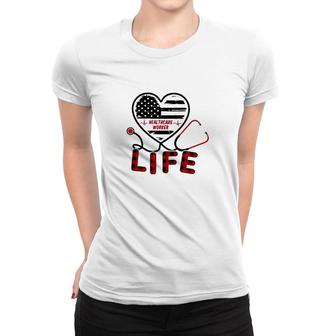 Healthcare Worker Us Flag Heart Women T-shirt | Mazezy
