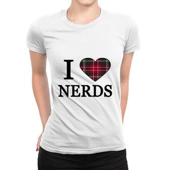 I Love Nerds Royal Plaid Heart Women T-shirt | Mazezy