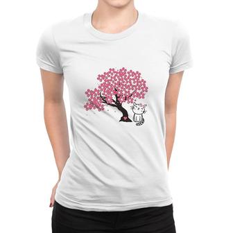 Japanese Cherry Tree Kitty Cat Women T-shirt | Mazezy