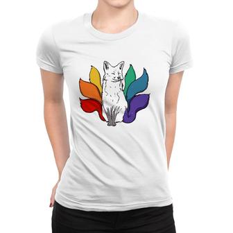 Japanese Kitsune Fox With Rainbow Tails, Lgbt Gay Pride Women T-shirt | Mazezy