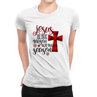 Jesus Is The Reason For The Season Plaid Christmas Cross Raglan Baseball Tee Women T-shirt
