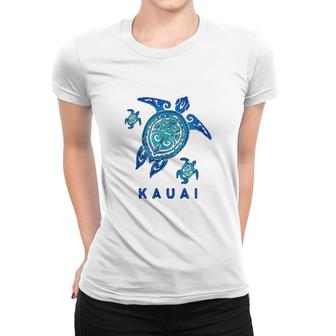 Kauai Hawaii Sea Blue Tribal Turtle Women T-shirt | Mazezy