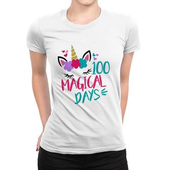 Kids 100 Magical Days Of School Unicorn 100Th Day Women T-shirt | Mazezy