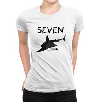Kids 7 Years Old Shark Swim Birthday Party 7Th Birthday Women T-shirt | Mazezy