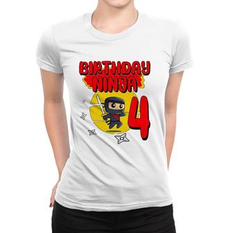Kids Birthday Ninja 4 Years Old Bday Party Gift For Little Ninja Women T-shirt | Mazezy