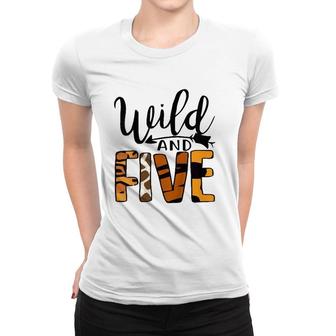 Kids Wild Five 5Th Birthday Boy Girl Fifth Bday 5 Years Old Women T-shirt | Mazezy