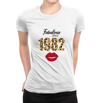 Leopard Red Lips Fabulous Since 1982 Happy 40Th Birthday Women T-shirt - Seseable