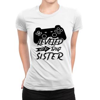 Leveled Up Tobig Sister Gamer Pregnancy Announcement Baby Women T-shirt - Thegiftio UK