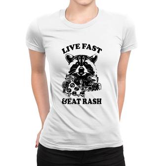 Live Fast Eat Trash Funny Raccoon Camping Vintage Women T-shirt | Mazezy
