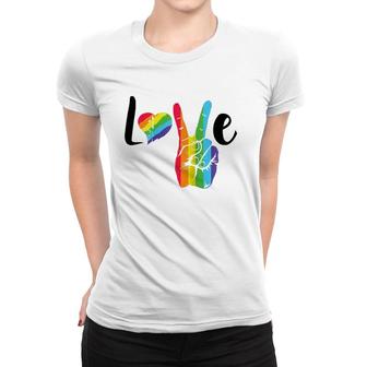Love Rainbow Peace Sign ,Gay Pride Rainbow Heart Love Raglan Baseball Tee Women T-shirt | Mazezy