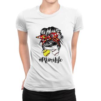 Mimi Life Messy Bun Hair Softball Baseball Mother's Day Women T-shirt | Mazezy