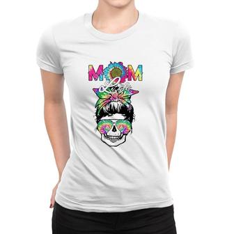 Mom Life Skull Messy Bun Tie Dye Bandana Mother's Day Mama Women T-shirt | Mazezy