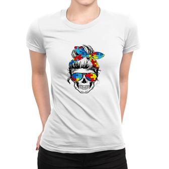 Mom Life Skull Tired Exhausted Autism Awareness Mama Womens Women T-shirt | Mazezy DE