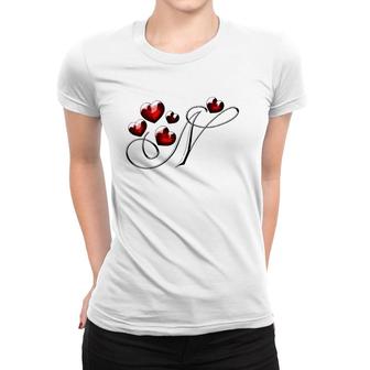 Monogram Initial Letter N Love Heart Women T-shirt | Mazezy UK