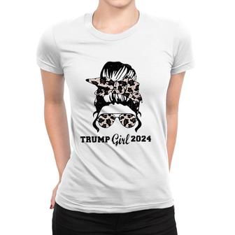 Mother's Day Trump Girl 2024 Leopard Shades Messy Bun Women Women T-shirt | Mazezy