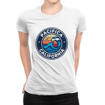 Pacifica California Ca Vintage Nautical Waves Design Women T-shirt | Mazezy