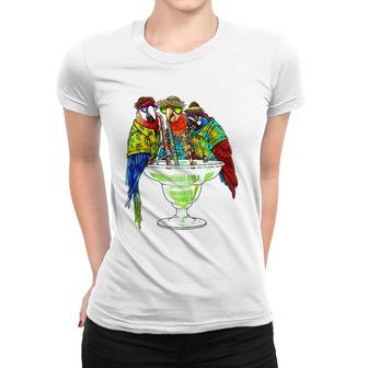Parrots Drinking Margarita Hawaiian Vacation Birds Raglan Baseball Tee Women T-shirt | Mazezy