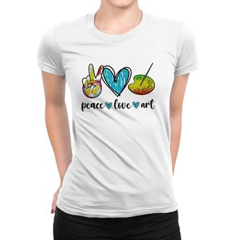 Peace Love Art Painting Palette Funny Art Gifts For Teacher Women T-shirt | Mazezy