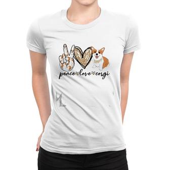 Peace Love Corgi Funny Dog Mom Mother's Day Gift Corgi Lover Raglan Baseball Tee Women T-shirt | Mazezy