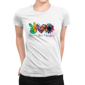 Peace Love Sunshine Sunflower Hippie Tie Dye Women T-shirt | Mazezy